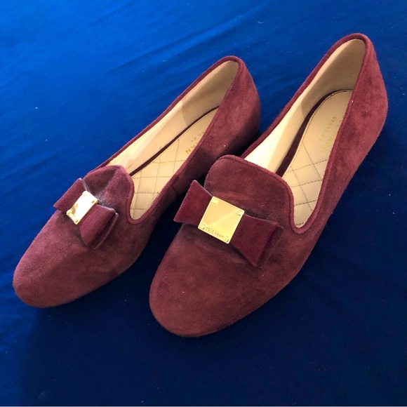 Cole Haan Tali Bow Suede Loafer Cordovan Burgundy Color Gold Hardware Size 5 B - Picture 1 of 11
